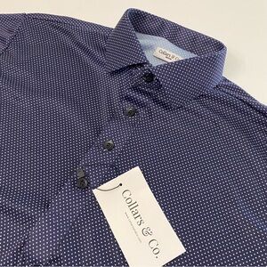 Collars & Co Dress Collar Blue White Dots Geometric Mens Medium Polo NWT